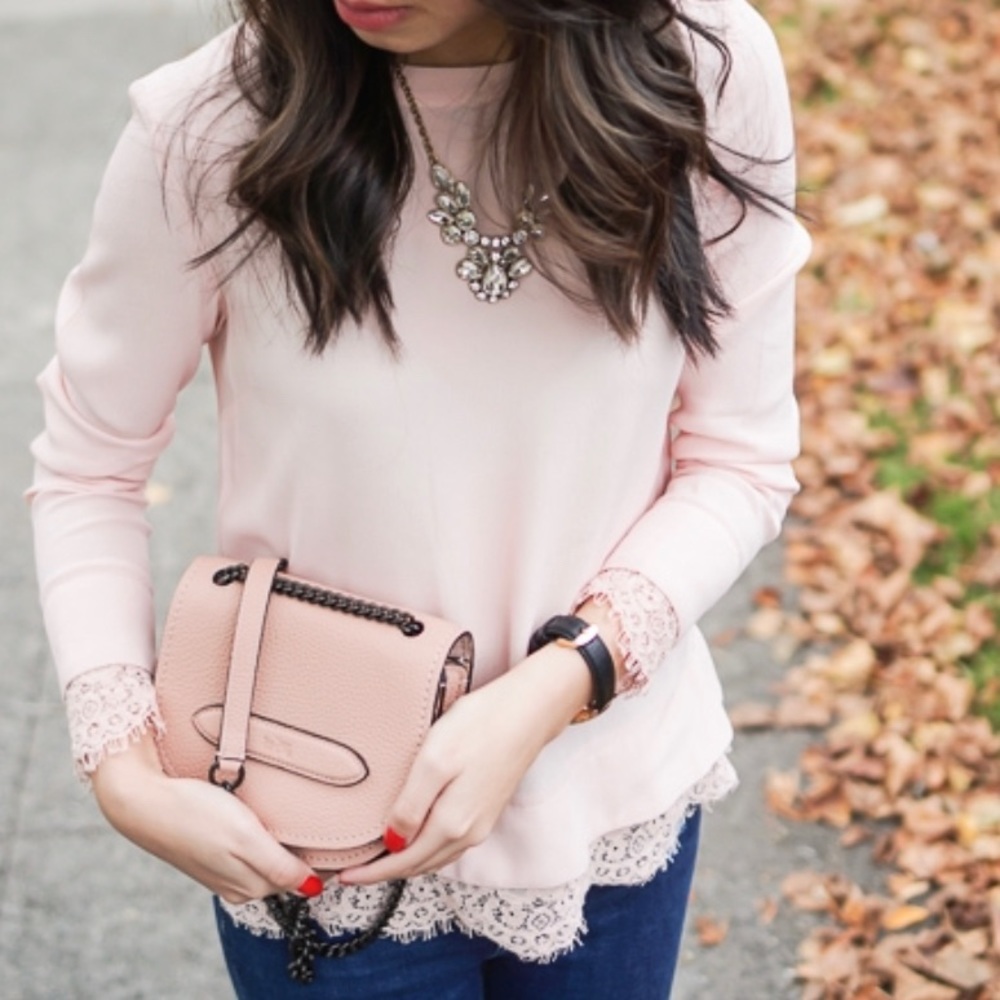 WAYF lace-trim envelope-back blouse | Blush Top